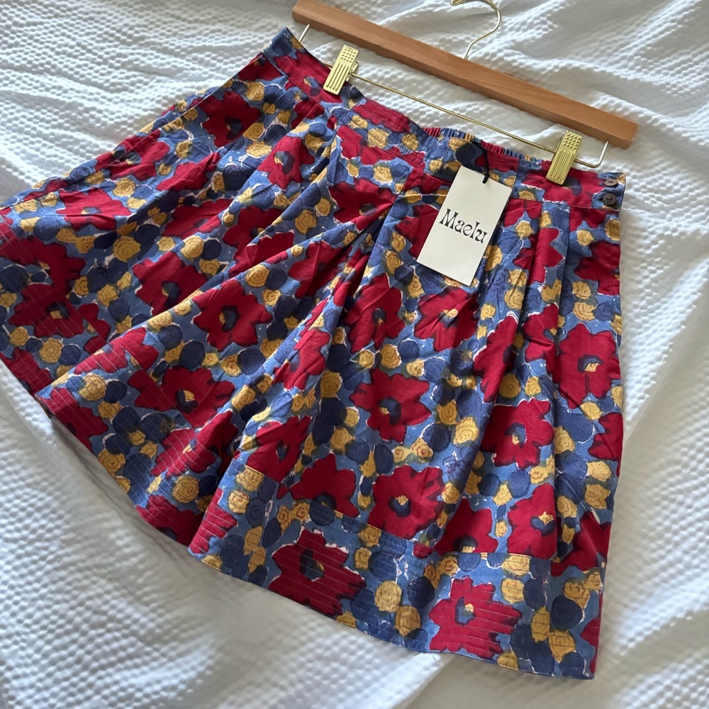 Maelu Cotton Poppy Print High Waist Wide Leg Shorts